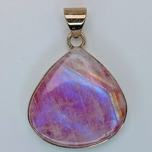 Large Pink Moonstone S925 Sterling Silver Pendant
